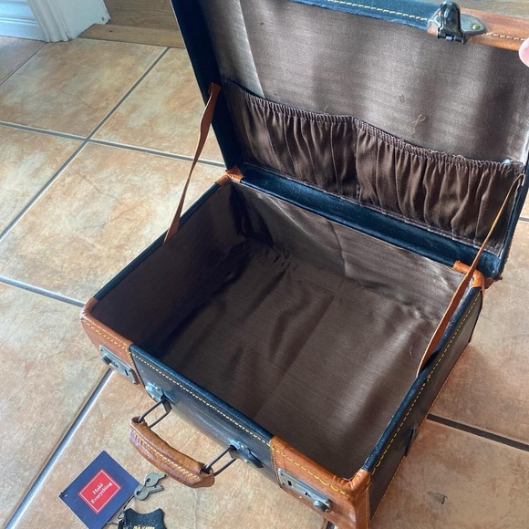 Vintage 1990s Brown and Black Leather Mini Suitcase - Picture 5 of 6